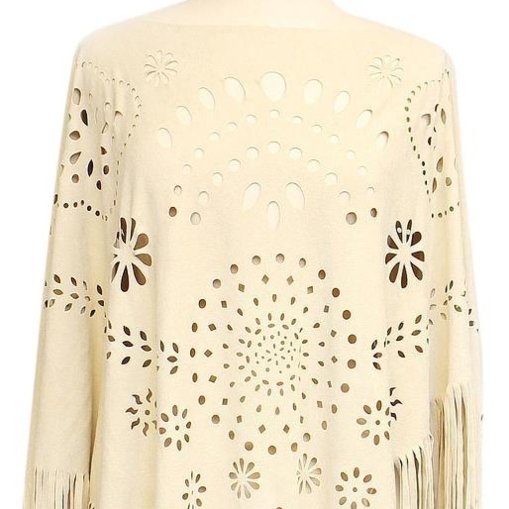 Boho Chic Tribal Style Fringed Suede Poncho